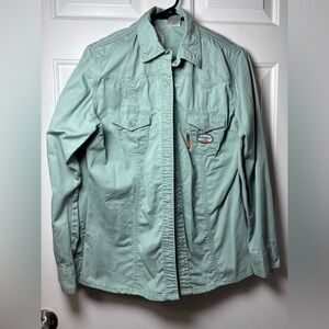Rasco FR Women's Work Shirt, specifically identified in the Sage Green color